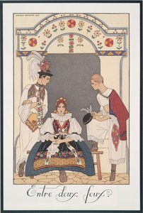 Falbalas and Fanfreluches, Almanac for 1923, Between Two Fires, av George Barbier, trykk av Georges Barbier