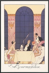 Falbalas and Fanfreluches, almanakk for 1925: "La gourmandise", av George Barbier, trykk av Georges Barbier