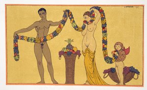 Illustrasjon fra Les Chansons de Bilitis, av Pierre Louys, pub. 1922 (stensiltrykk) av Georges Barbier