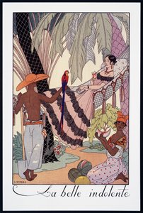 La Belle Indolente, litografi av George Barbier (1882-1932), fra Falbalas et Fanfreluches, Almanach des Modes Presentes, Passees et Futures, Frankrike, 1900-tallet av Georges Barbier