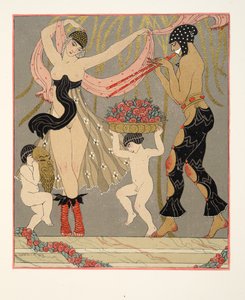 The Dance of the Flowers, illustrasjon fra Les Chansons de Bilitis, av Pierre Louys, pub. 1922 (stensiltrykk) av Georges Barbier