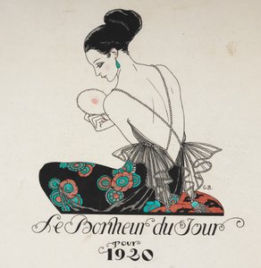Dagens lykke. En kvinne iført en blomsterkjole. av Georges Barbier