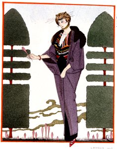 Mme Paquins reisefrakk, gravering 1914 av Georges Barbier