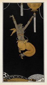 Nijinsky som den gylne slave i Sheherazade, en symfonisk suite komponert av Nikolai Rimsky-Korsakov i 1888. Nijinsky er i luften, midt i hopp. av Georges Barbier