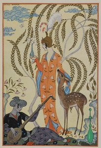 Persia. En kvinne med en fawn. En musiker. av Georges Barbier