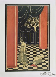 Tamara Karsavina (1885–1978) i Fokines «Thamar» i 1912, utgitt i 1914 (sjablongtrykk) av Georges Barbier
