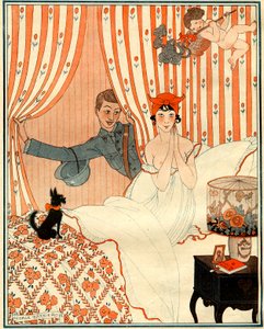 Den uplanlagte returen... Eller vekkerklokken - illustrasjon fra la Vie Parisienne av Georges Barbier
