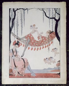 Hva drømmer unge kvinner om? 1918 (penn, blekk og akvarell på papir) av Georges Barbier