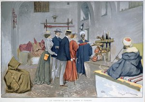 Inngangshallen til fengselet i Tanger, ca. 1900 (farge litho) av Georges Bertin Scott