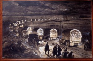 Første verdenskrig (1914-1918): "The Sacred Way of Verdun" Akvarell av Georges Bertin Scott (1873-1942) dit Scott de Plagnolles. mars 1916. Søn 0,7x1,1 m Paris, musee de l'Armee