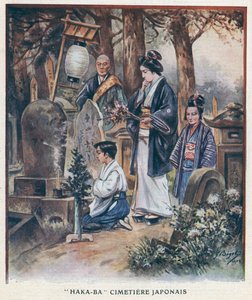 "Haka-Ba", japansk kirkegård (fargemedlemmer) av Georges Ferdinand (after) Bigot
