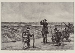 Krigen i øst, japanske infanterispeidere foretar en rekognosering nær Ping Yang av Georges Ferdinand Bigot