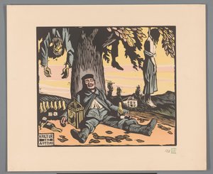 Soldat liggende mot et tre med hengte mennesker Kultur en automne (tittel på objekt) av Georges Hermann Rene Paul