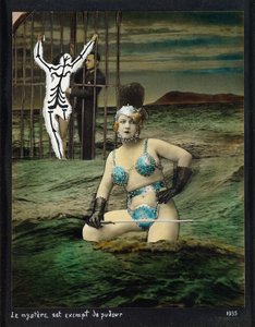 Le mystere est exempt de pudeur (Mystery er unntatt anstendighet), 1935 (collage og gouache på papir) av Georges Hugnet