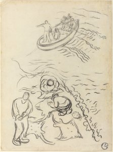 Studie for "The Fishermen" med menn som tømmer garnene av Georges Lacombe