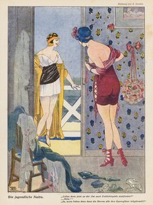 Den naive unge kvinnen (farge litho)