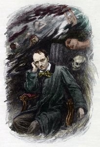 Portrett av den franske poeten Charles Baudelaire (1827-1861) omgir spøkelsene hans (Representasjon av den franske romantiske poeten Charles Baudelaire omgitt av spøkelser, illustrasjon for "" Ondskapens blomster") Illustrasjon av Georges An av Georges Marie Rochegrosse