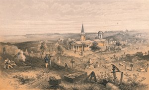 Karantenekirkegård og kirke med fransk batteri nr. 50, 1856 av Georges McCulloch