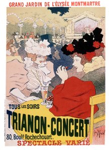 Plakat for showene på Trianon-konserten i hagen til den parisiske kabareten Elysee Montmartre, ca. 1900