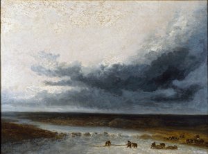 Landskap med fiskere ved munningen av en elv, tidlig på 1800-tallet