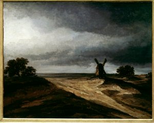 Omgivelsene til Montmartre parisisk landskap med mølle. maleri av Georges Michel (1763-1843) 1700-tallet søn. 0,64 X 0,80 m Paris, Musée du Louvre