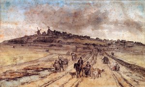 Utsikt fra Montmartre til Paris Akvarell av Georges Michel (1763-1843) Paris fra 1800-tallet, Louvre-museet