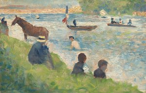 Heste- og båtstudie for badende i Asnières, 18831884. av Georges Pierre Seurat