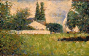 Hus blant trær / Maison dans les Arbres, ca. 1883 (olje på panel) av Georges Pierre Seurat