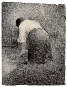 Knelende kvinne; Femme agenouillee, ca. 1881 av Georges Pierre Seurat