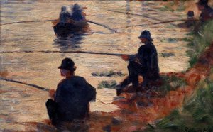 Fiskerne ved Studielinja for storjatten. Maleri av Georges Seurat (1859-1891) 1883 Søn. 0,16x0,25 m Troyes, museum for moderne kunst av Georges Pierre Seurat