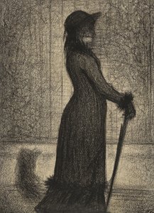 Une Elegante, Woman strolling, ca. 1884 (blyantfortelling på michalett-papir) av Georges Pierre Seurat