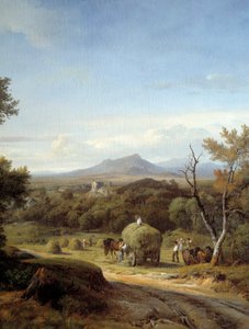 Country scene. Venstre detalj. Maleri Georges Prieur (1800-tallet) av Georges Prieur