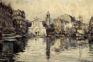 Havnen, Marseille (akvarell) av Georges Rose
