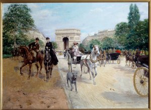 Ryttere og koblere på avenue du bois i Paris Au fond l