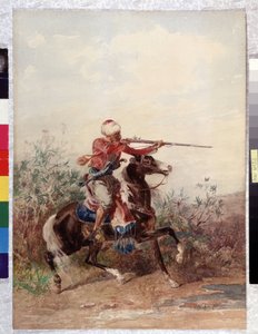 Orientalisme: "" Horseman pulling a horse"" Maleri av Georges Washington (1827-1910) Obligatorisk omtale: Collection fondation regards de Provence, Marseille