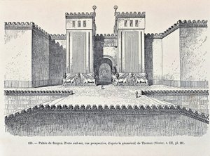 Rekonstruksjon av den sørøstlige porten til Palace of Sargon ved Dur-Sharrukin (