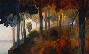 Et arkadisk landskap (olje på lerret) av Georges de Feure