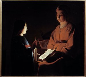 Utdanning av jomfruen. Maleri av Georges De La Tour (1593-1652) av Georges de la (after) Tour