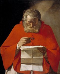 Saint Jerome leser et brev - Olje på lerret av Georges de La Tour (1593-1652), c1628-1629 - Museo del Prado, Madrid av Georges de La Tour