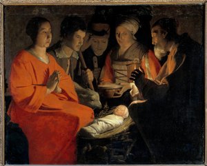 Hyrdenes tilbedelse, maleri av Georges de La Tour (1593-1652) Søn fra 1600-tallet. 1,07x1,31 m av Georges de La Tour