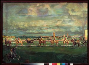 Hesteveddeløp (Horseracing) - Maleri av Georgi Bogdanovich Yakulov (1884-1928), olje på tre av Georgy Bogdanovich Yakulov