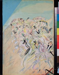 Forberedende dekor for operetten ""Girofle Girofla"" (Girofle-Girofla) av Charles Lecocq (1832-1918) (Scenedesign for operetten Girofle Giroflia, av Charles Lecocq) - Verk av Georgi Bogdanovich Yakulov (1884-1928), gouache på papir av Georgy Bogdanovich Yakulov