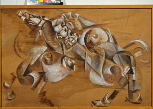 ""Lion attacking a Horse"" (Lion attacking a Horse) Maleri av Georgi Yakulov (1884-1928) Olje på leketre 1917-1918 Dim 99x149 cm State Tretyakov Gallery, Moskva av Georgy Bogdanovich Yakulov