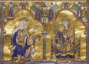 Blanche av Castilla og kong Louis IX av Frankrike, fra Toledo Moralized Bible of St Louis, ca. 1227-1234