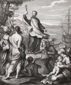 Saint Francis Xavier forkynner. (skrive ut) av Gerard (after) Edelinck