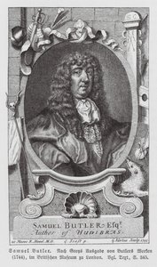 Samuel Butler , engelsk poet (gravering) av Gerard (after) Soest
