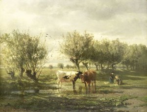 Kyr ved en dam av Gerard Bilders (signed by artist)