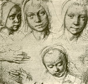 Fire hoder til en ung jente og to hender, c1500-1505, 1908. av Gerard David