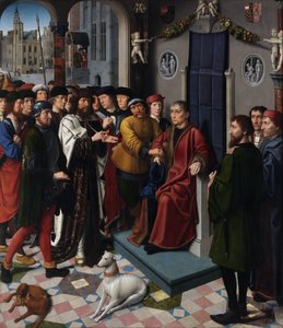 The Judgment of Cambyses (den persiske kong Cambyses II (død 522 f.Kr.) dømmer dommer Sisamnes til å bli flådd i live, for å ha avsagt en dom i bytte mot penger) - The Judgment of Cambyses (venstre panel) - Maleri av Gerard David (ca. 1460- 1523) - 149