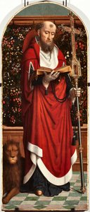 Saint Jerome Polyptych Panel fra kirken San Gerolamo della Cervara - Maleri av Gerard David (ca. 1460-1523) 1506 Dim 65x150 cm Genes Musei di Strada Nuova (ex Palazzo Bianco) Italia av Gerard David